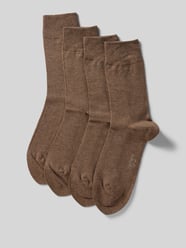 Sokken in effen design in een set van 4 paar van camano Bruin - 1