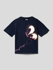 T-Shirt aus Baumwolle mit Paillettenbesatz von s.Oliver RED LABEL Blau - 40