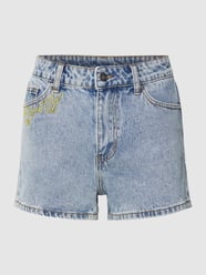 Korte jeans met motiefstitching, model 'NYC LOVER' van Ed Hardy Blauw / turquoise - 4