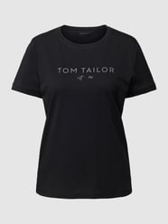 T-shirt z bawełny z nadrukiem z logo od Tom Tailor Czarny - 39