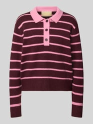 Sweter z dzianiny z kołnierzykiem polo model 'RUBY' od JJXX Fuksjowy - 1