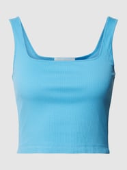 Crop Top in Feinripp-Optik Modell 'ANONG' von Armedangels Blau - 17