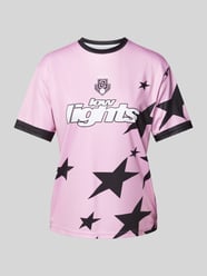 T-shirt met labeldetails, model 'ALLSTARS' van Low Lights Studios Fuchsia - 14