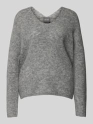 Gebreide pullover met V-hals, model 'THORA' van MOS MOSH Grijs / zwart - 45