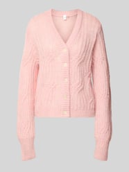 Kardigan z dekoltem w serek i dodatkiem wełny z alpaki model ‘ZUMA’ od YAS Fuksjowy - 48