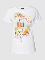 T-shirt z bawełny z nadrukiem od Marc Cain Biały - 47