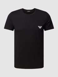 T-shirt z prążkowanym okrągłym dekoltem od Emporio Armani Czarny - 48
