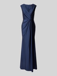 Abendkleid mit Raffungen von Unique Blau - 40