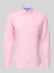 Koszula lniana o kroju regular fit z kołnierzykiem typu button down od Fynch-Hatton Fuksjowy - 10
