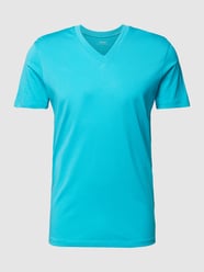 Slim Fit T-Shirt aus gewachster Baumwolle mit V-Ausschnitt von Esprit Blau - 20