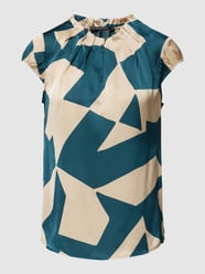 Blouseshirt met all-over motief en druppelvormige hals van comma Turquoise - 23