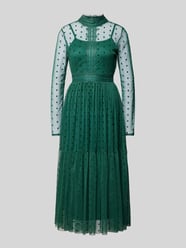 Sukienka koktajlowa z półprzezroczystego materiału ze stójką od LACE & BEADS Zielony - 19