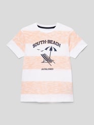 T-Shirt mit Streifenmuster Modell 'SUMMER' von Jack & Jones Orange - 13