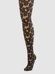 Panty met bloemenmotief, model 'Dakota' - 20 DEN van Wolford Wit - 17