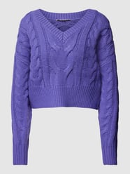 Sweter z dzianiny z wzorem warkocza od REVIEW Fioletowy - 21