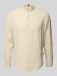 Regular fit linnen overhemd met opstaande kraag, model 'Race' van BOSS Orange Beige - 33