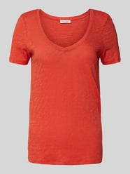 Slim Fit T-Shirt aus reiner Baumwolle mit V-Ausschnitt von Marc O'Polo Orange - 33