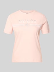 Koszulka T-shirt z aplikacją z dżetów model 'SIENA' od GUESS Activewear Fuksjowy - 5