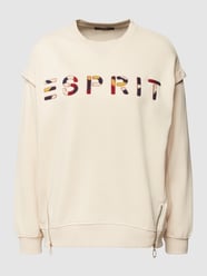 Bluza z prążkowanym, okrągłym dekoltem od Esprit Collection Beżowy - 39