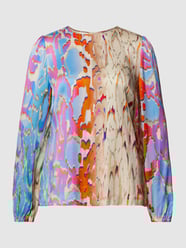 Blouse van een mix van zijde en elastaan met all-over motief van Marc Cain Blauw - 35