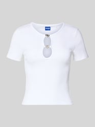 t-shirt o kroju slim fit z mieszanki bawełny model 'DIHEART_B' od HUGO Blue - 4