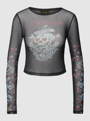 Kort shirt met lange mouwen en motiefprint, model 'LOVE-KILLS-SLOWLY' van Ed Hardy Grijs / zwart - 5