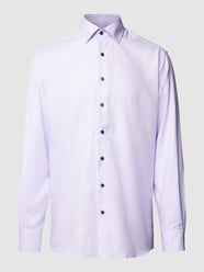 Modern fit zakelijk overhemd met all-over motief van Eterna Paars - 32