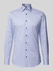 Slim Fit Business-Hemd mit Allover-Muster von Eterna Blau - 30