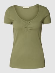 T-shirt z bawełny z efektem prążkowania od edc By Esprit Zielony - 39
