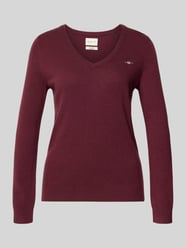 Gebreide pullover van lamswolmix met V-hals van Gant Bordeaux - 38
