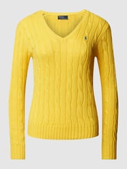 Sweter z dzianiny z dekoltem w serek model ‘KIMBERLY’ od Polo Ralph Lauren Żółty - 41