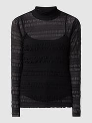Longsleeve in gesmokte look, model 'Bubble' van Cream Grijs / zwart - 19