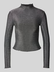 Slim Fit Langarmshirt mit Mock-Neck-Kragen und Frill-Abschlüssen Modell 'SANDRA' von Pieces Grau - 16