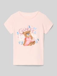 t-shirt z detalem z logo od GUESS Fuksjowy - 35