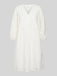 Knielanges Kleid mit Lochstickerei von s.Oliver BLACK LABEL Weiß - 36