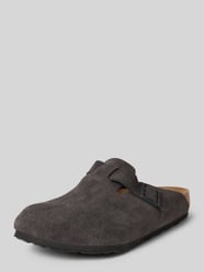 Leren slippers met doornsluiting, model 'Boston' van Birkenstock Grijs / zwart - 6