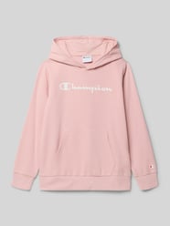 bluza z kapturem o kroju regular fit z nadrukiem z logo od Champion Fuksjowy - 2