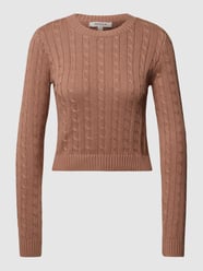 Sweter z dzianiny z wzorem warkocza od REVIEW Brązowy - 45
