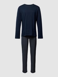 Pyjama mit geripptem Rundhalsausschnitt von Schiesser Blau - 48