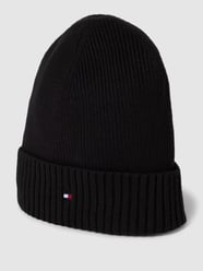 Beanie in Ripp-Optik mit Kaschmir-Anteil Modell 'ESSENTIAL FLAG' von Tommy Hilfiger Schwarz - 42