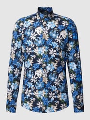 Slim Fit Freizeithemd mit Allover-Muster Modell 'Superflex' von Lindbergh Blau - 42