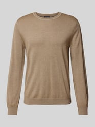 Sweter z dzianiny o kroju slim fit z żywej wełny z okrągłym dekoltem od OLYMP Level Five - 40