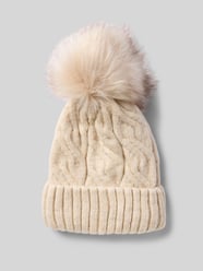 Strickmütze mit breitem Umschlag und Bommel von Kurt Beines Beige - 44