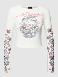 Kort shirt met lange mouwen en motiefprint, model 'LOVE-KILLS-SLOWLY' van Ed Hardy Wit - 7