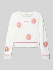 Regular Fit Longsleeve in Strick-Optik mit floralem Zierbesatz von Guess - 16
