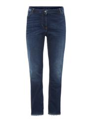 Jeansy PLUS SIZE o kroju perfect fit z efektem znoszenia   od Persona by Marina Rinaldi Niebieski - 1