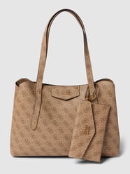 Torebka typu Bowling Bag z logo na całej powierzchni model ‘BRENTON GIRLFRIEND’ od Guess Beżowy - 17