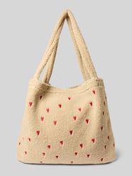 Torba shopper z futerka z haftami model ‘Ecru Teddy Hearts’ od STUDIO NOOS - 3
