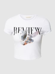 Krótki T-shirt z okrągłym dekoltem od REVIEW Biały - 14