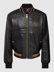 Leren jack met siergarnering en effectgaren van Versace Jeans Couture Zwart - 37